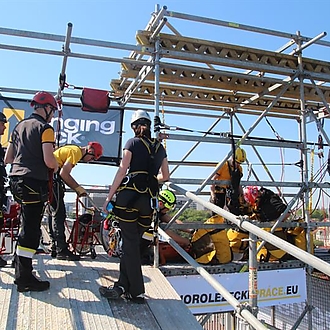 Nusle Bridge abseil on wheelchair 2016